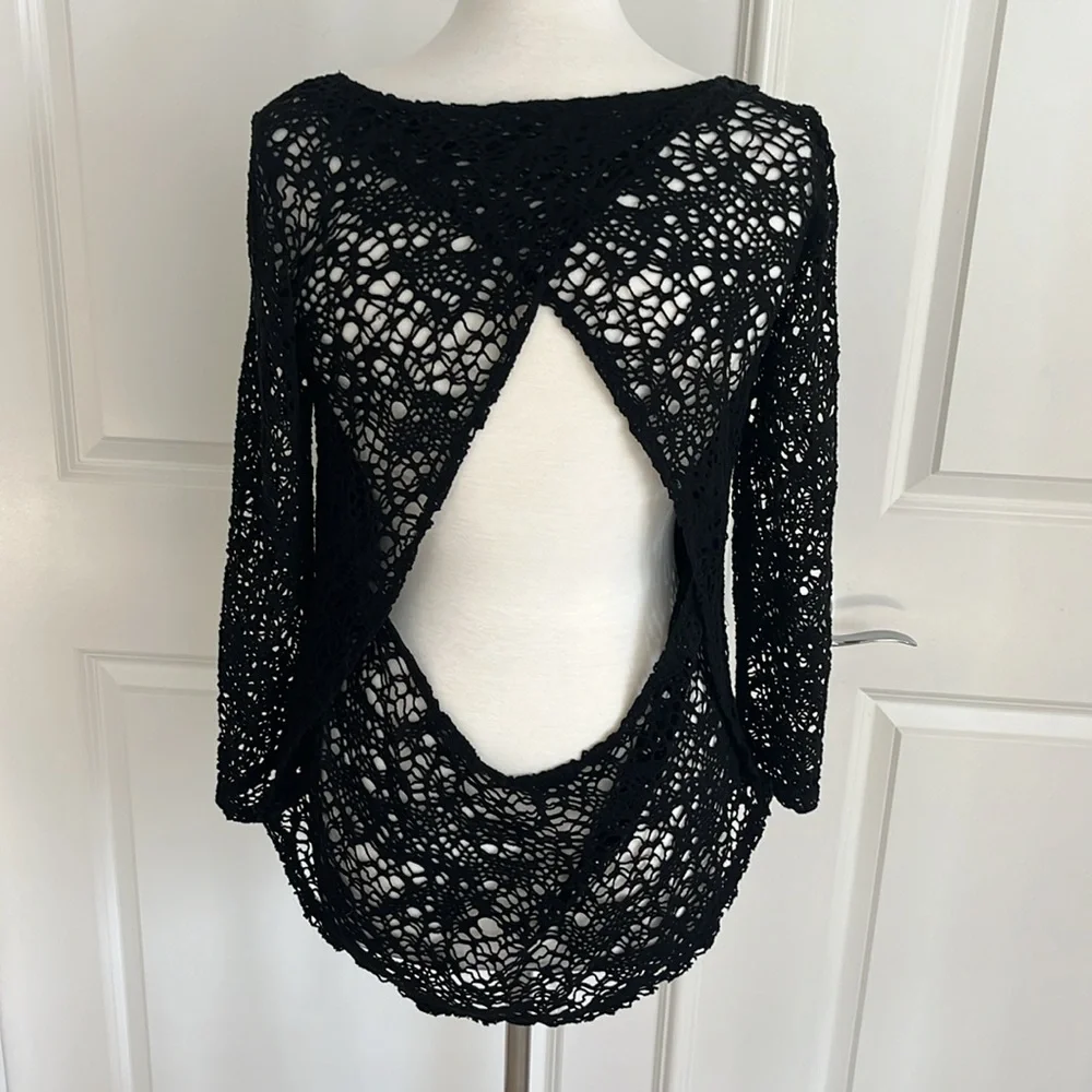 Free People Black Crochet Top Size Small
